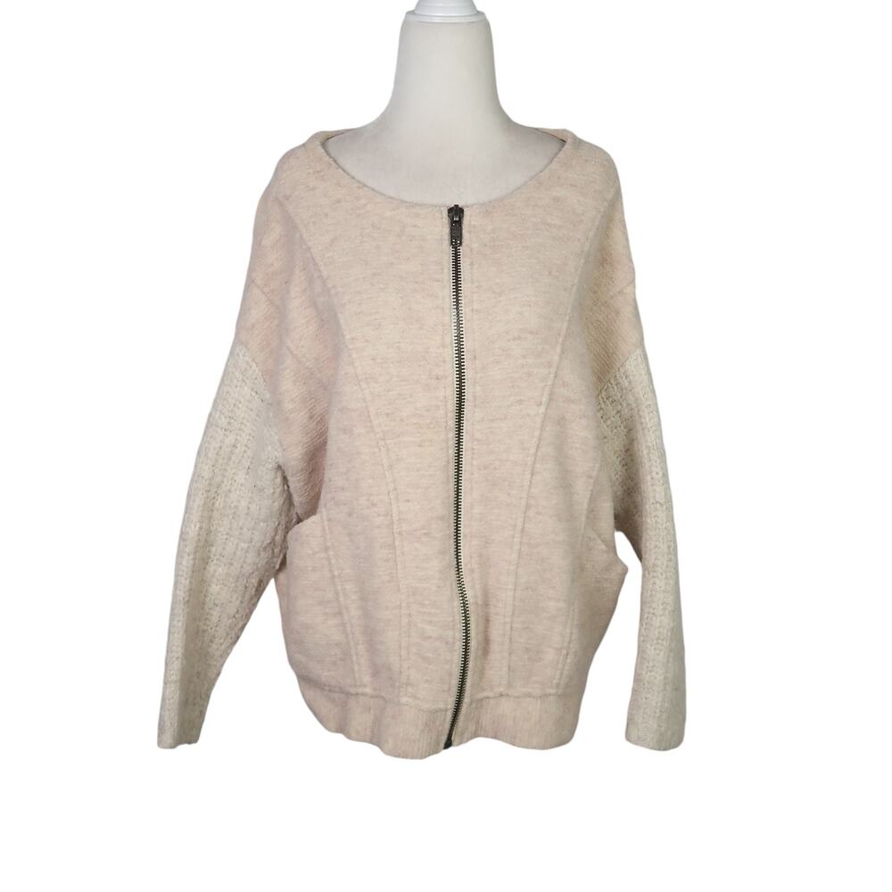 Free People cream knit and wool combo zip front jacket XS